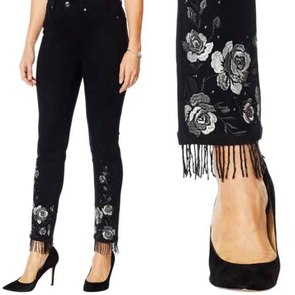 DG2 Diane Gilman Embroidered Fringed Jeans - Picture 2 of 9